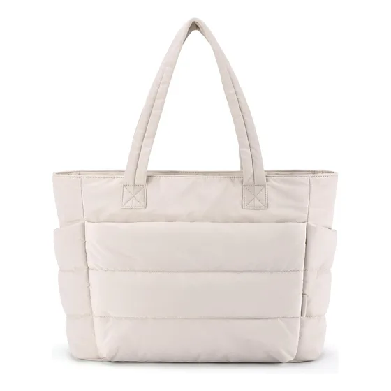 Bolso Mujer Tote Beige Con Compartimentos Para Viaje Y Traba