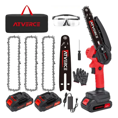 Mini Motosierra Eléctrica Inalámbrica 6  Atverce Batería 1300mah 3 Cadenas Rojo/negro