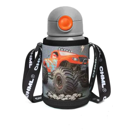 Botella Con Funda Chimola Personajes 400ml Acero Inoxidable Color Naranja