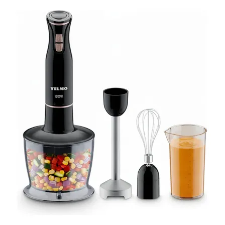 Mixer Licuadora de Mano Yelmo Lm-1555 Bowl Picador + Vaso Color Negro