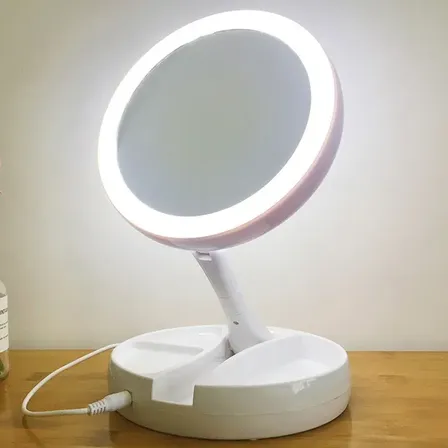 Espelho Led Maquiagem Dobravel Dupla Face Aumento 10x Usb Branco