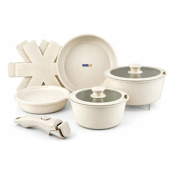 Batería Cocina Baum 6 Piezas Antiadherente Mango Desmontable Teflón