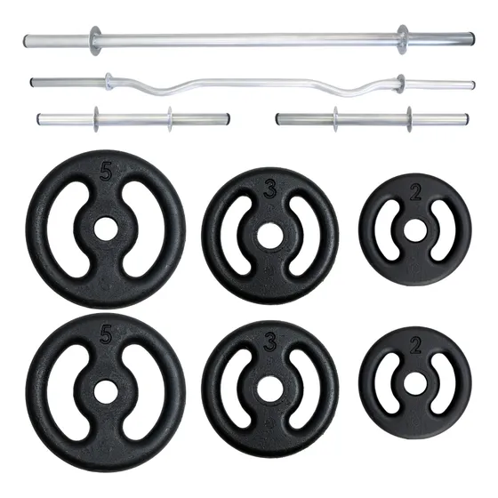 Kit Anilhas 20kg + 2 Barras 40cm + 2 Barra 120cm Reta E W