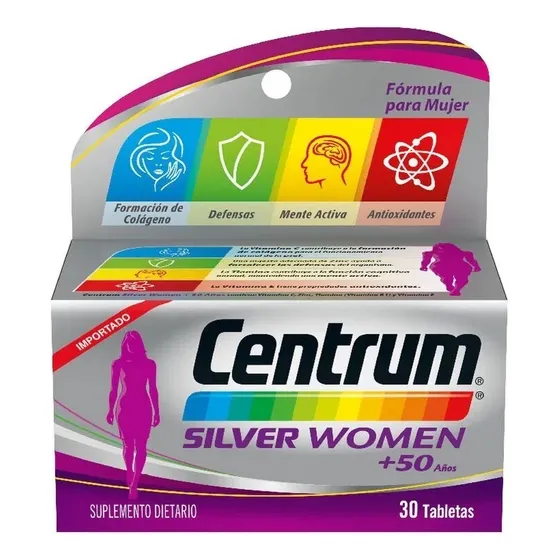 Centrum Silver Women +50 Años 30 Tabletas - Defensas Y Colágeno Para Mujeres