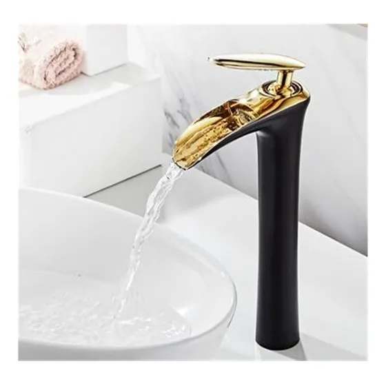 Grifo Cascada Dorado Para Lavabo Baño Grua Caliente Fria Una