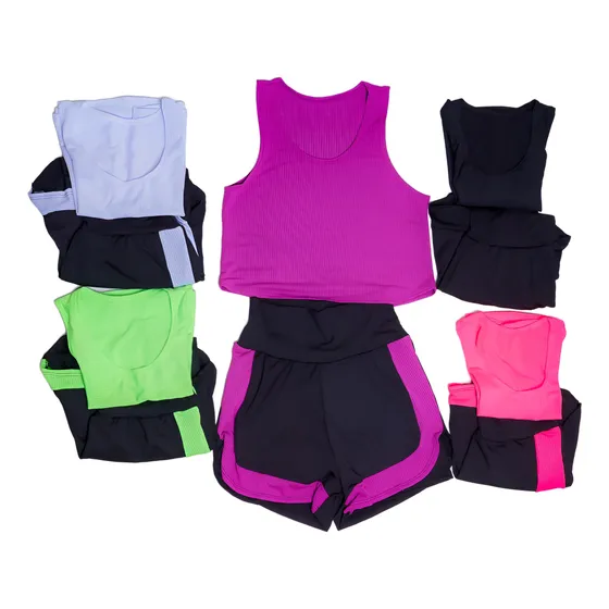 Kit 4 Conjuntos De Academia Cropped Dry Fit E Short Duplo