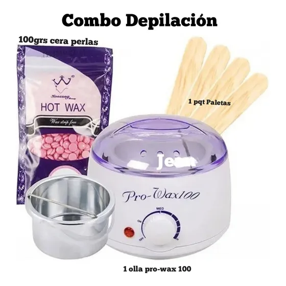 Combo Kit Depilación Olla Pro Wax 100, Paletas Cera Perlas  