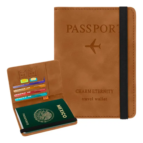 Porta Pasaporte Funda Protectora Con Protección Rfid Color Café Claro