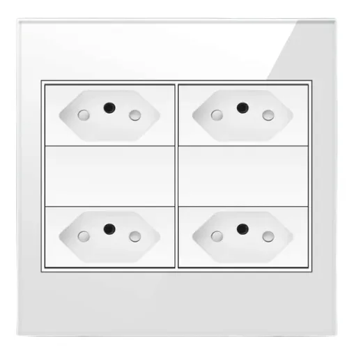 Tomada Quadrupla 4x4 Painel Vidro Temperado Branco Premium