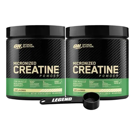 2 On Optimum Nutrition Creatina Micronizada Suplemento En Polvo Pote 300g + Scoop Legend Nutrition