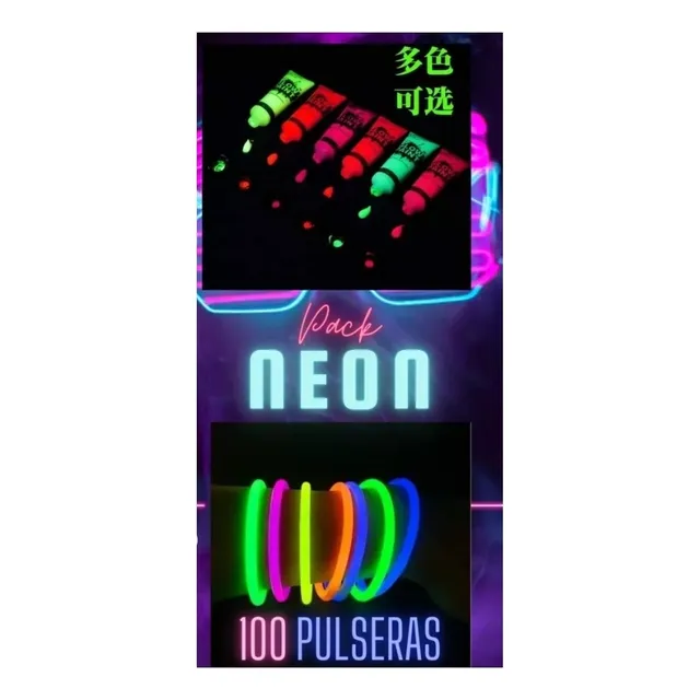 Pack Para Fiesta Flúor 50 Pulseras + 6 Pinturas Cotillon