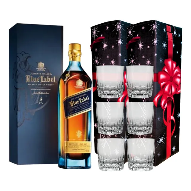 Whisky Johnnie Walker Blue + 6 Vasos Regalos Estuche Quirino