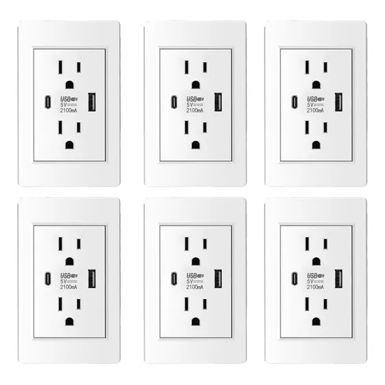Toma De Corriente Del Americanos Para Pared Usb Y Type C 6pc