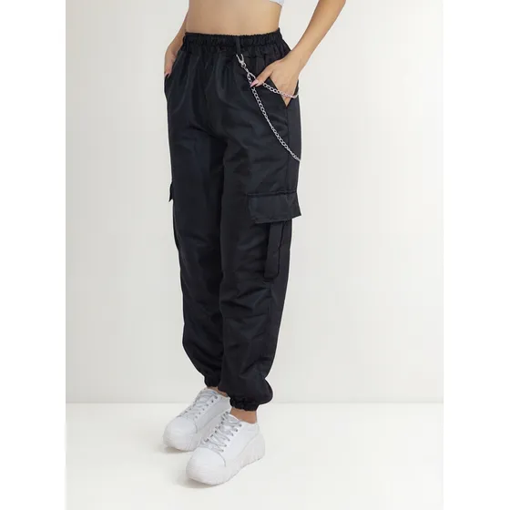 Calça Cargo Jogger Com Bolso Feminina Com Corrente Tactel Fe