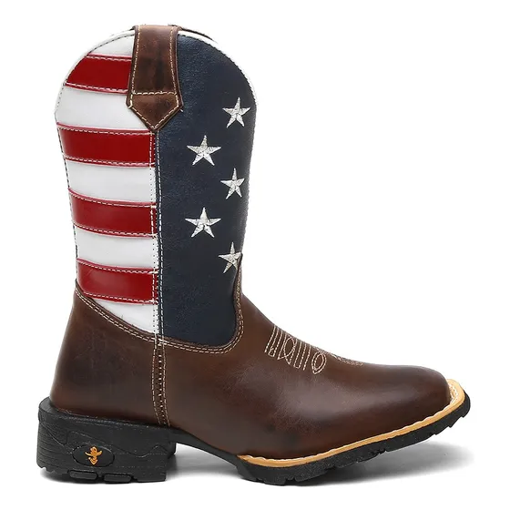 Bota Botina Texana Infantil Country Couro Americana C/ Zíper