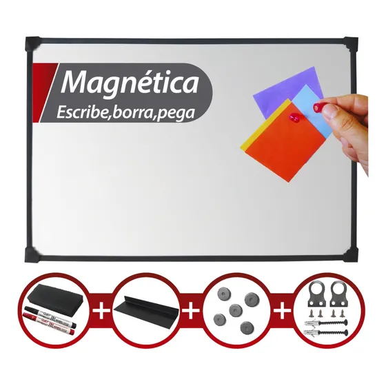 Pizarra blanca magnética 60x40cm reforzada con 2 marcadores y borrador RD4060