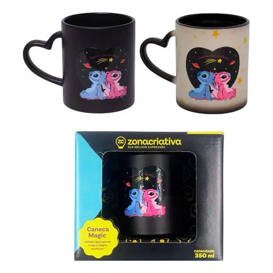 Caneca Mágica Muda Cor Stitch 350ml Cerâmica Com Caixinha