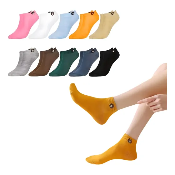 10 Pares De Calcetines Cortos De Mujer Con Dibujo De Oso
