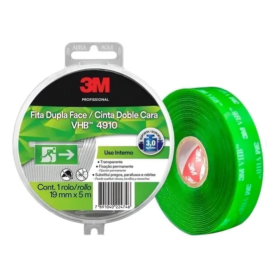 Cinta Doble Contacto, Bifaz, Doble Faz 4910 3m 19 Mm X 5mts Color Transparente Liso