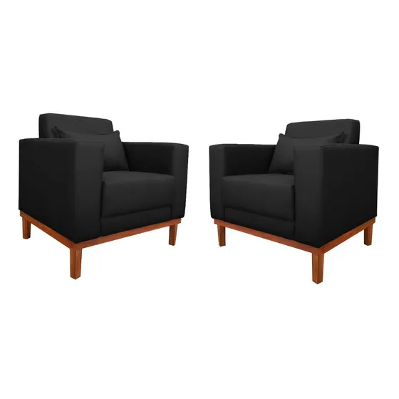 Par Poltronas Sala De Espera Gianni Pé Base De Madeira Cor Preto Desenho Do Tecido Living