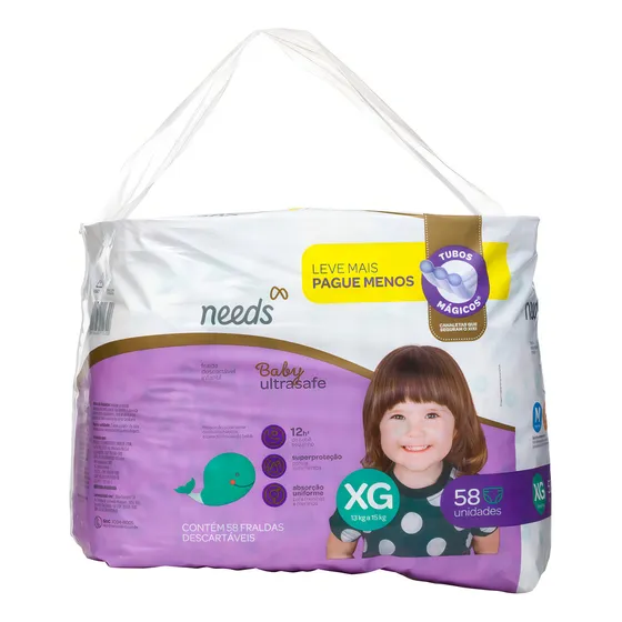 Fralda Needs Baby Ultrasafe Xg 58 Unidades