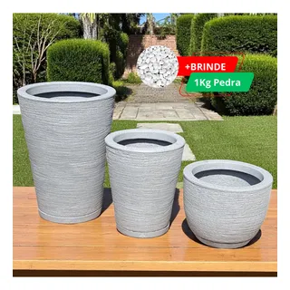 Kit 3 Vasos Para Plantas Em Polietileno Moderno Com Prato Kit 3 Vasos Para Plantas Em Polietileno Moderno Com Prato