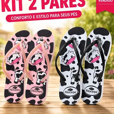 Kit 2 Pares Chinelo Feminino Estampado Macio Confortável