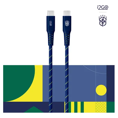Cabo Usb-c Para Usb-c 2 Metros 100W i2GO Oficial CBF Seleção Brasileira
