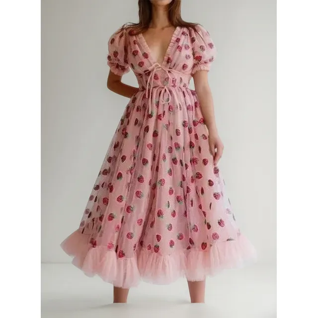 Nuevo Vestido Tubo Grande Con Costuras De Tul Fresa