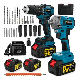 Kit De Taladro Inalámbrico Y Llave De Impacto Gisam Sw1349 Color Azul