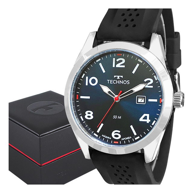 Relógio Technos Masculino Prata Pulseira De Silicone Analógico Top Mostrador Azul Relógio Technos Masculino Prata Pulseira De Silicone Analógico Top Mostrador Azul