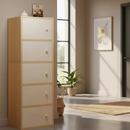 Zapatero Minimalista De Madera De 5 Niveles Con Puerta Blanco