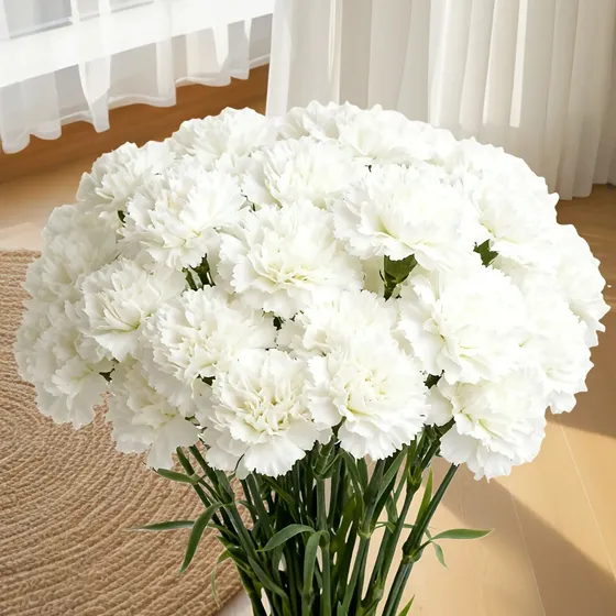 Buquê 19 Peças De Cravos Artificiais Para Decoração Branco