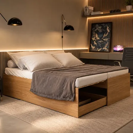 Cama Solteiro Vira Casal Matrix 3 Em 1 Resistente Mdf Luxo Nature