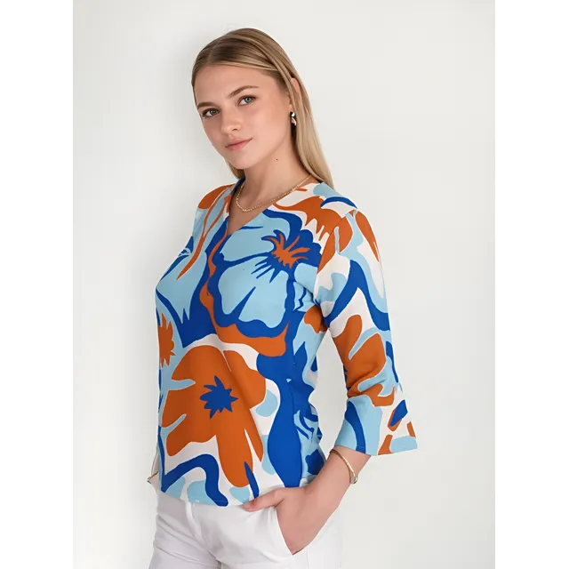 Blusa Bruselas Azul Mangas Campana - Aquabella