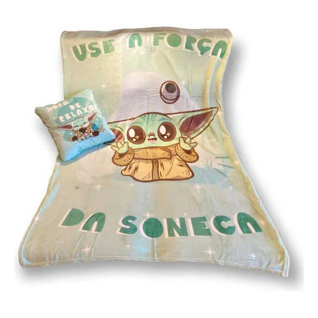 Kit Almofada + Manta Baby Yoda Soneca Presente Geek Starwars