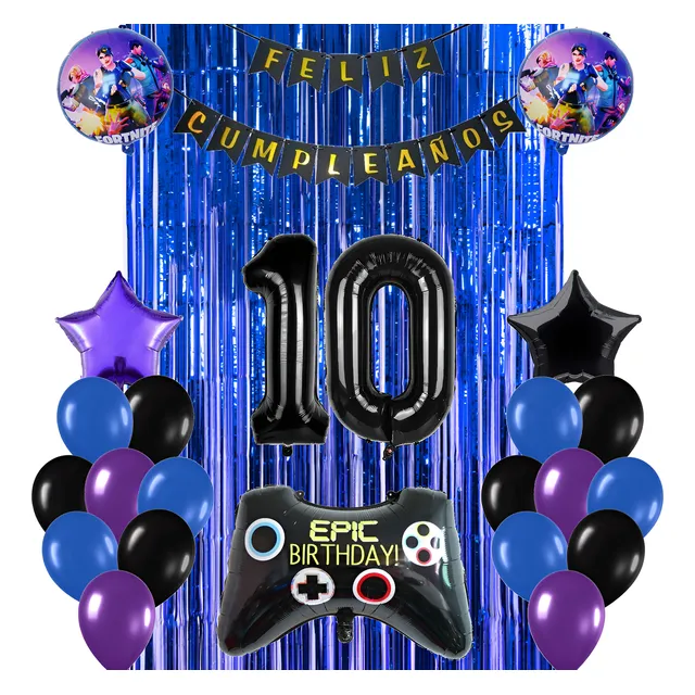 Combo Deco Globos Fortnite + 2 Globos Numeros + Feliz Cumple