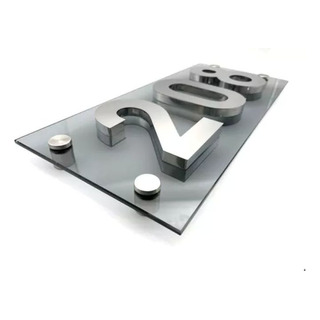 Números Residencial Em Aço Inox Com Placa De Vidro Luxo 16cm Números Residencial Em Aço Inox Com Placa De Vidro Luxo 16cm