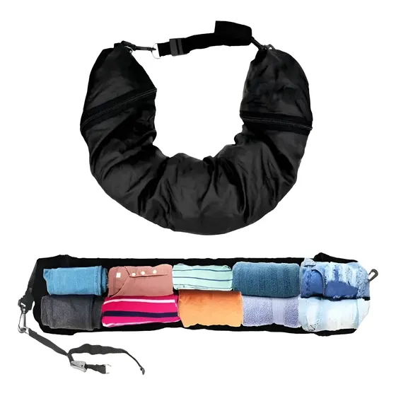 Cojín Rellenable Para Viajes - Almohada Compacta Para Avión Negro Liso