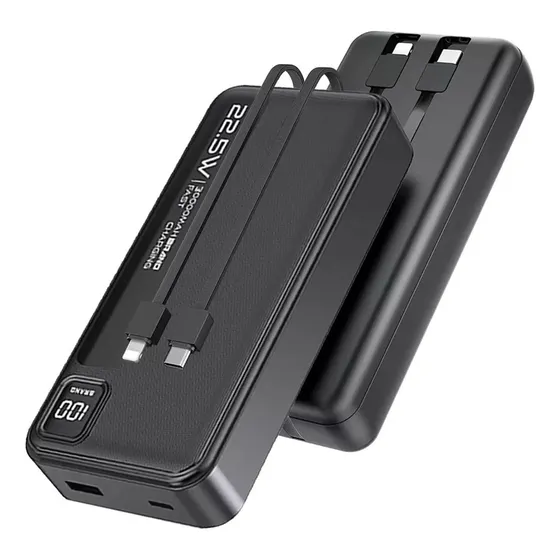 Power Bank 30000mah SAIVIEK Q62 Con 2 Cables Incorporados Tipo C Y Apple Cable, Batería Externa 22.5w Carga Super Rápida Compatible Para Android,iPhone,cargador Portátil Pila Con Pantalla Digital