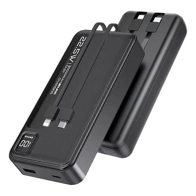 Power Bank 30000mah SAIVIEK Q62 Con 2 Cables Incorporados Tipo C Y Apple Cable, Batería Externa 22.5w Carga Super Rápida Compatible Para Android,iPhone,cargador Portátil Pila Con Pantalla Digital