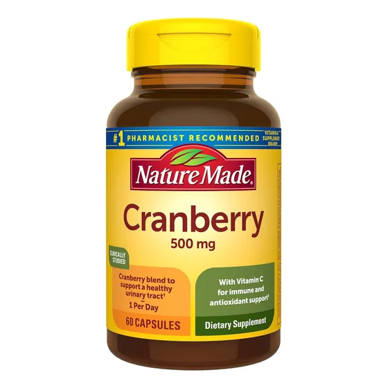 Nature Made Cranberry Suplemento De Arándano De 500 Mg Con Vitamina C Para Apoyo Inmunológico Y Antioxidante, Mezcla De Arándanos Para La Salud Del Tracto Urinario, Una Por Día, 60 Cápsulas