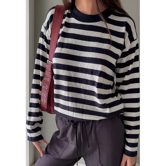 Sweater Hilo Rayado Mujer Cuello Redondo Verano.