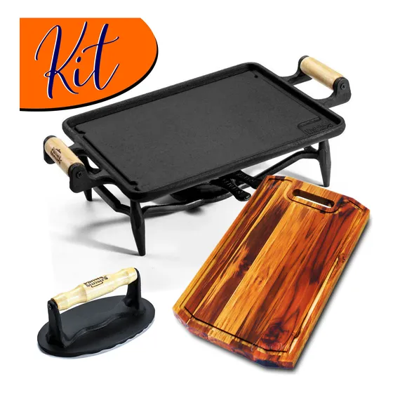 Kit Tabua Churrasco, Prensador E Chapa De Ferro C/ Queimador