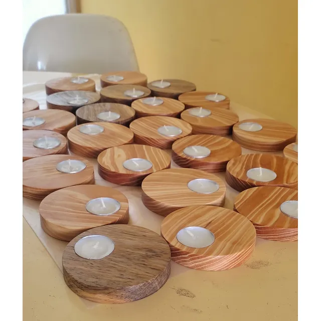 Porta Vela Circular Madera Natural 10cm Diametro