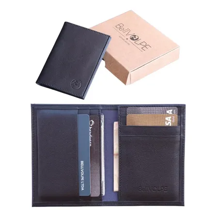Carteira Masculina Feminina Slim Couro Legítimo Marca BellVOLPE Cor Preta
