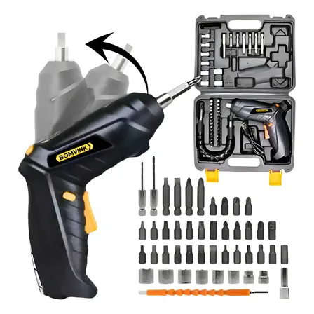 Parafusadeira Elétrica Recarregável Portatil C/maleta 47 Pçs Preto 127/220v 50/60