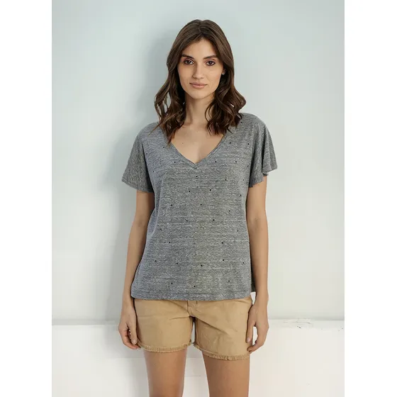 Remera Escote V Jersey Snow Con Piedras Mujer Mistral 41217