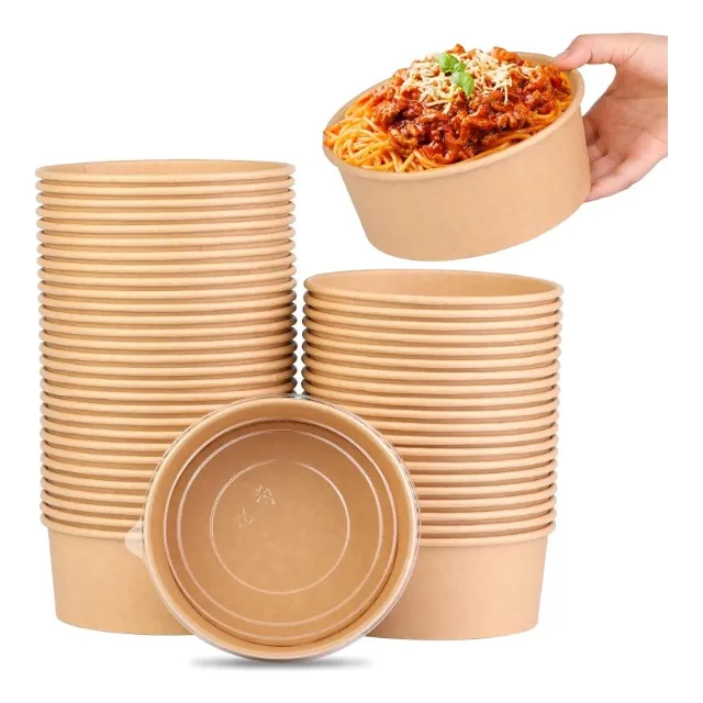 Bowl Kraft 1300 Ml C/ Tapa Envase  Ecológico 50 Unidades