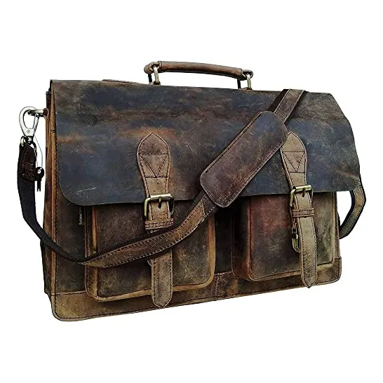 C Piel Bolsa De Mensajero Para Portátil Retro De 18 Pulgadas, Color Café, Bolsa De Viaje Cruzada Para Hombres Y Mujeres, Bolsa De Oficina Para Portátil (portafolios Retro)